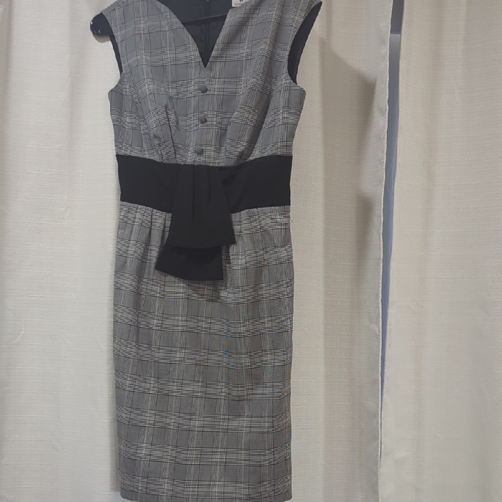 Worthington Black and Gray Checkered Midi Dress